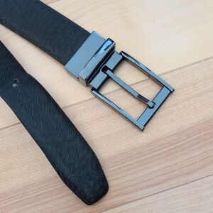 Black Textured Belt with Silver Buckle